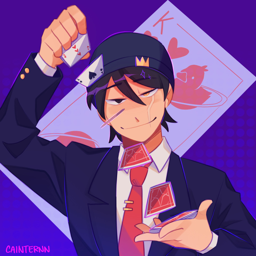 1boy, animification, artist_name, beanie, black_eyes, black_hair, black_jacket, blue_hat