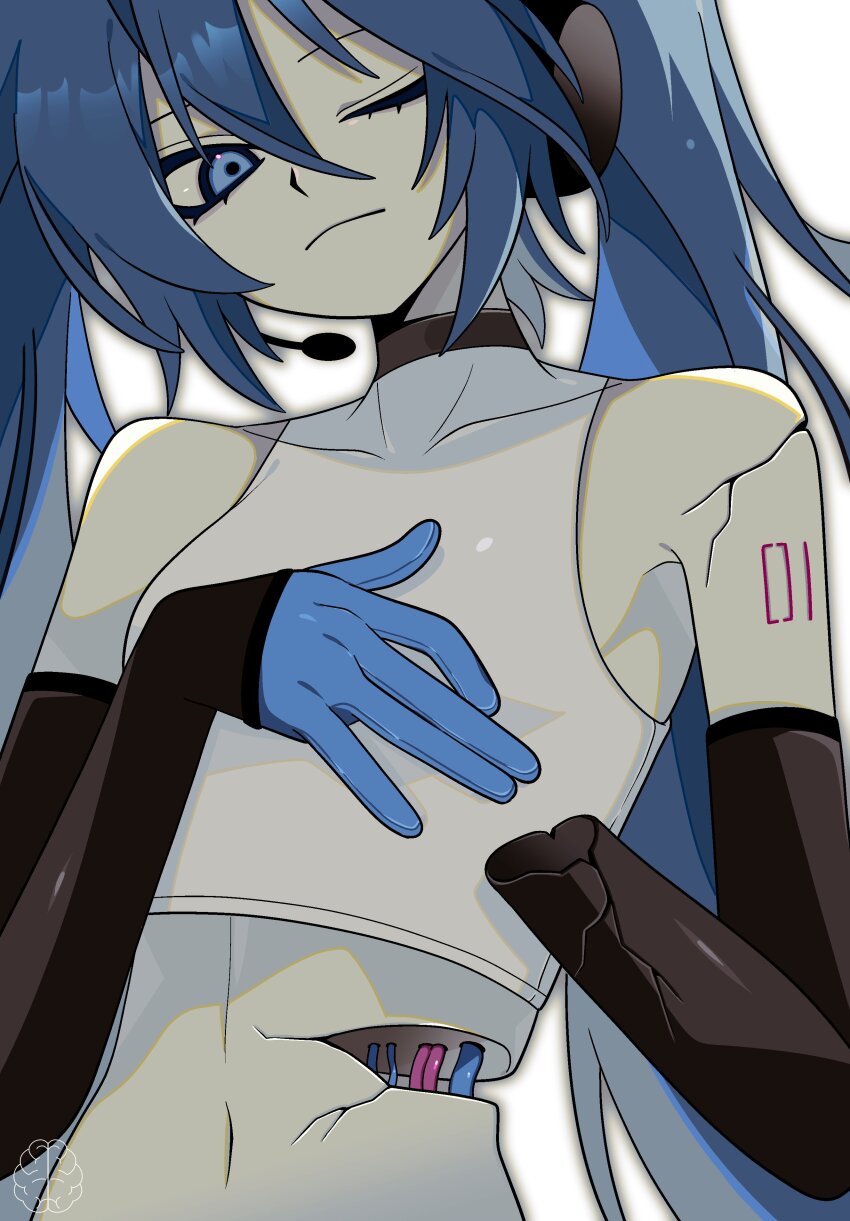 1girl, absurdres, amputee, android, arm_tattoo, backlighting, bare_shoulders, black_gloves