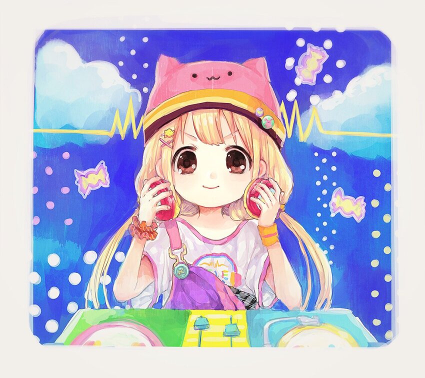 1girl, blonde_hair, brown_eyes, candy, comeco, commentary_request, food, futaba_anzu