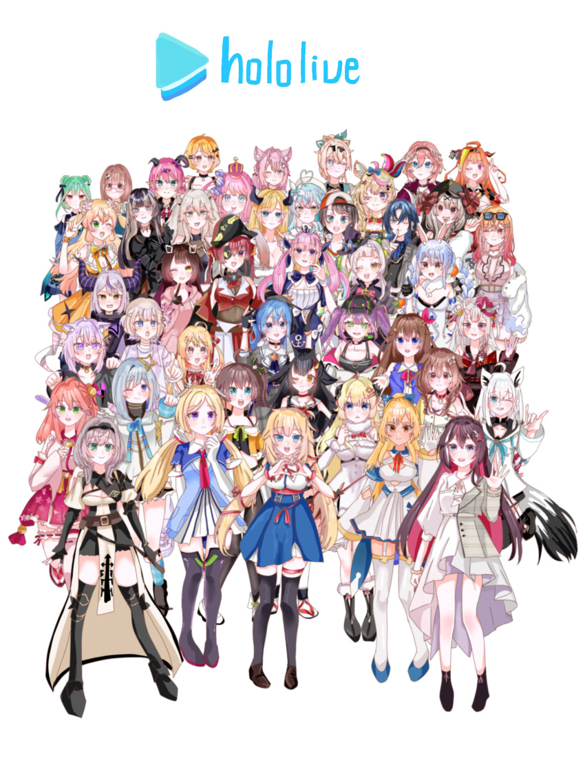 animal_ears, azki_(hololive), black_footwear, black_hair, blonde_hair, blue_eyes, blue_footwear, blue_hair