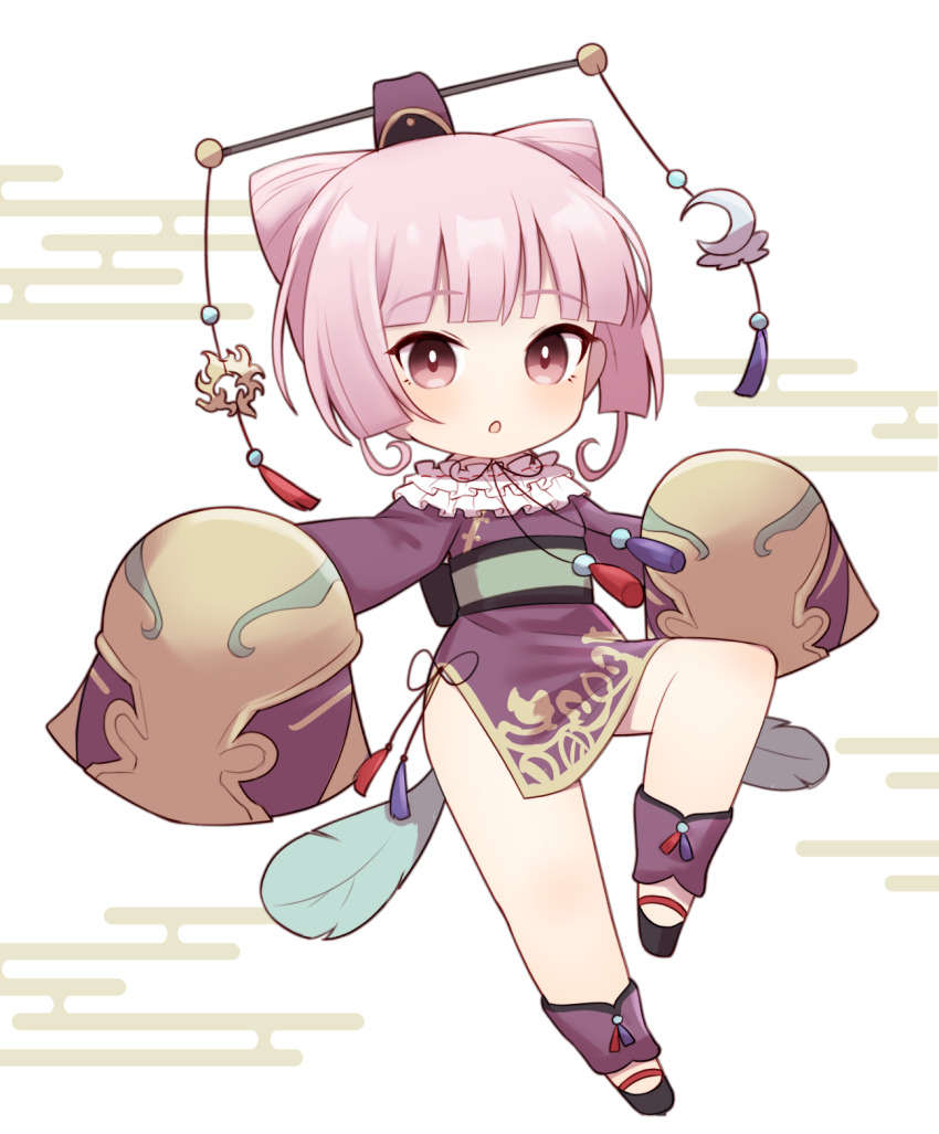 1girl, :o, atelier_(series), atelier_sophie, black_shoes, blunt_bangs, chibi, chinese_knot