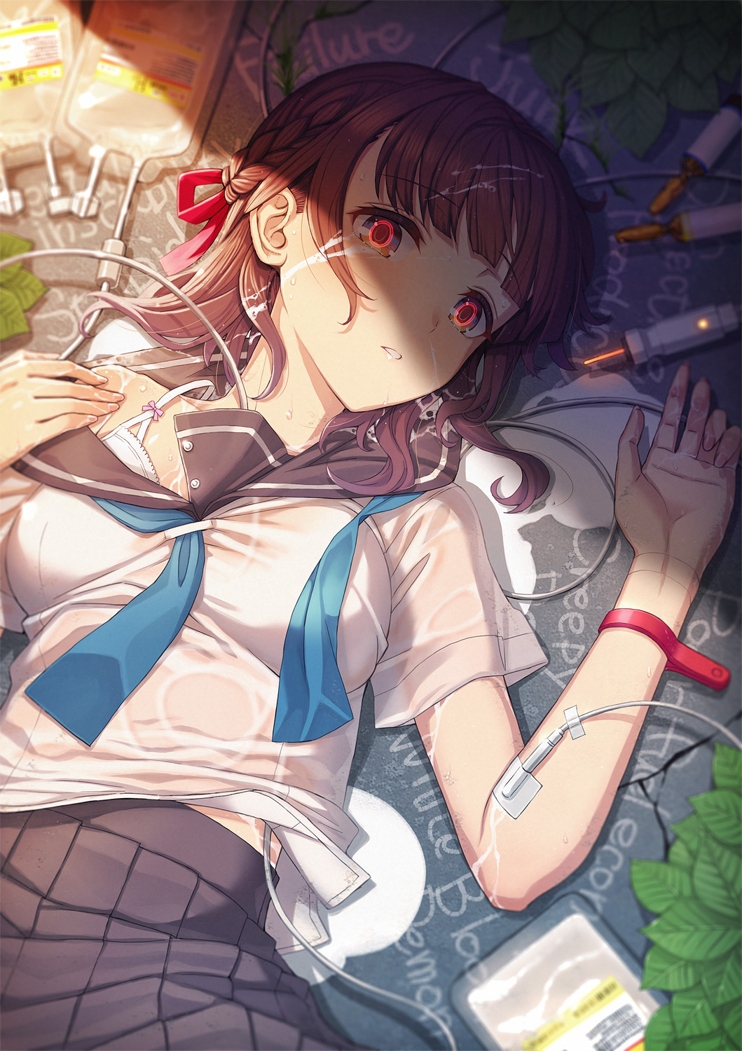 1girl, android, android_girl_aki, android_girl_kotomi, black_skirt, blue_sailor_collar, blunt_bangs, blush