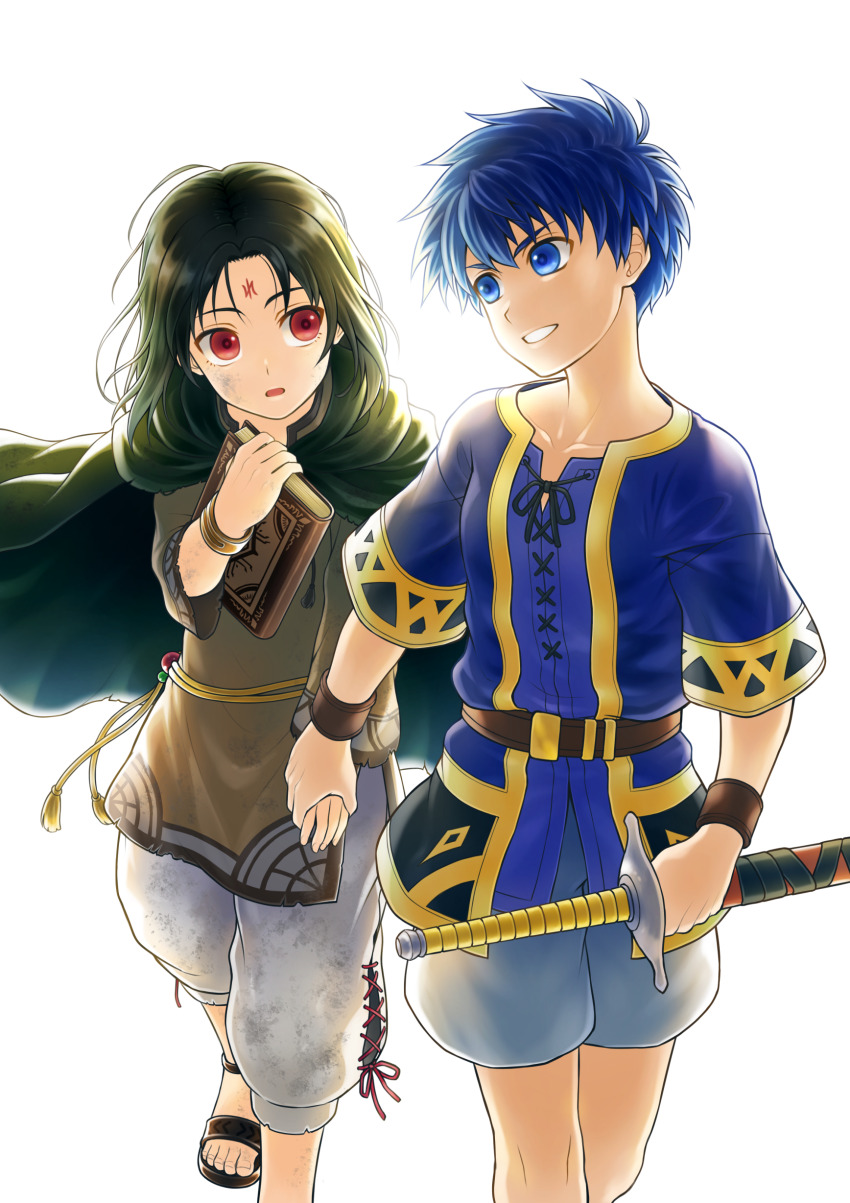 2boys, absurdres, blue_eyes, blue_hair, book, cape, child, commentary_request