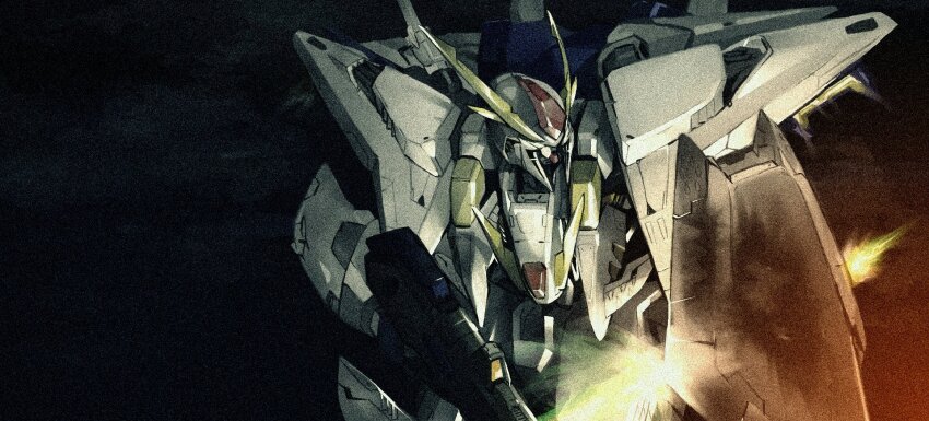 beam_rifle, commentary_request, energy_gun, film_grain, flying, gun, gundam, gundam:_hathaway's_flash