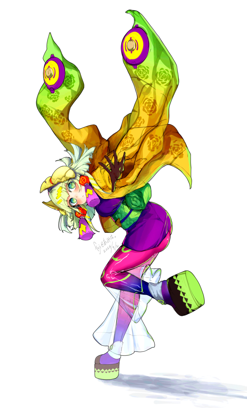 1girl, artist_name, ass, blue_pantyhose, breasts, coat, dated, duel_monster