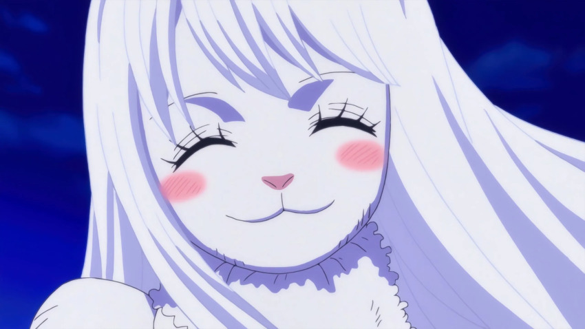 :3, ^w^, anime_screenshot, blush, carrot_(one_piece), closed_eyes, highres, long_hair, one_piece, smile, solo, sulong_form, white_hair