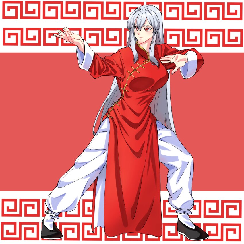 1girl, absurdres, china_dress, chinese_clothes, dress, fighting, fighting_stance, highres