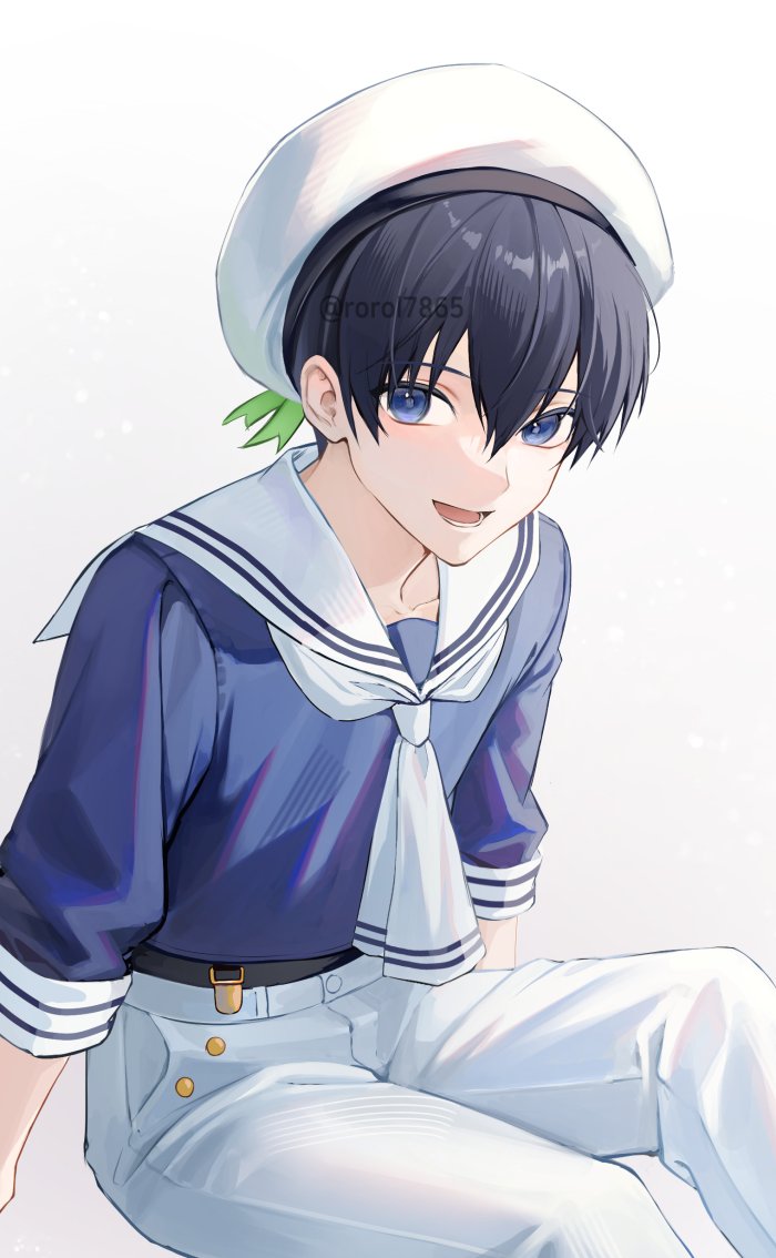 1boy, beret, black_hair, blue_eyes, blue_lock, blue_shirt, hat, isagi_yoichi