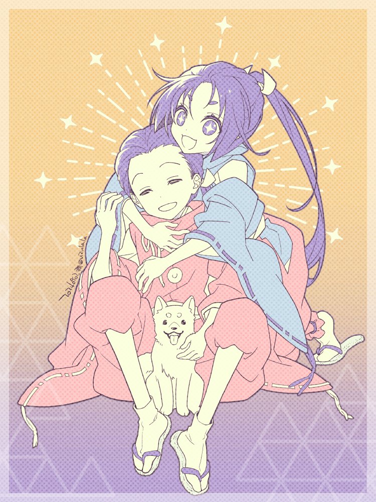 +_+, 2boys, :3, :d, ben-day_dots, border, brothers, closed_eyes