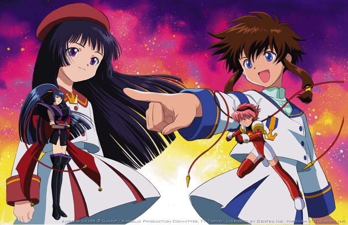 angelic_layer, black_hair, blue_eyes, brown_hair, hikaru_(angelic_layer), kobayashi_hatoko, pink_hair, purple_eyes