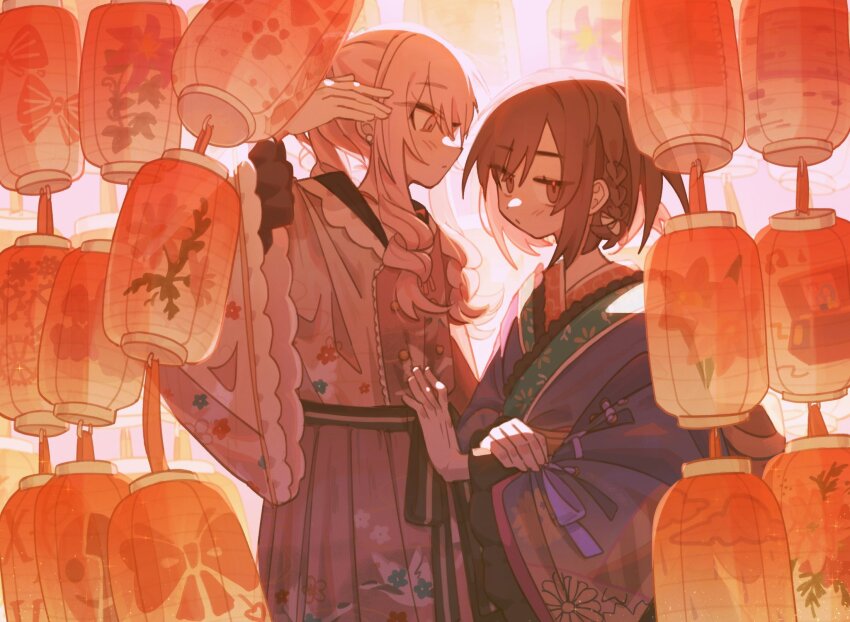 1girl, 1other, akiyama_mizuki, arm_up, backlighting, braid, brown_eyes, brown_hair