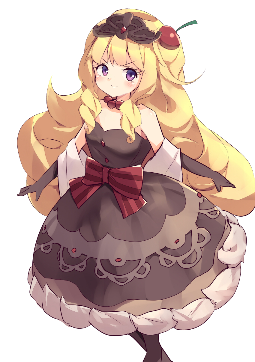 1girl, absurdres, blonde_hair, brown_dress, curly_sidelocks, dress, duel_monster, elbow_gloves