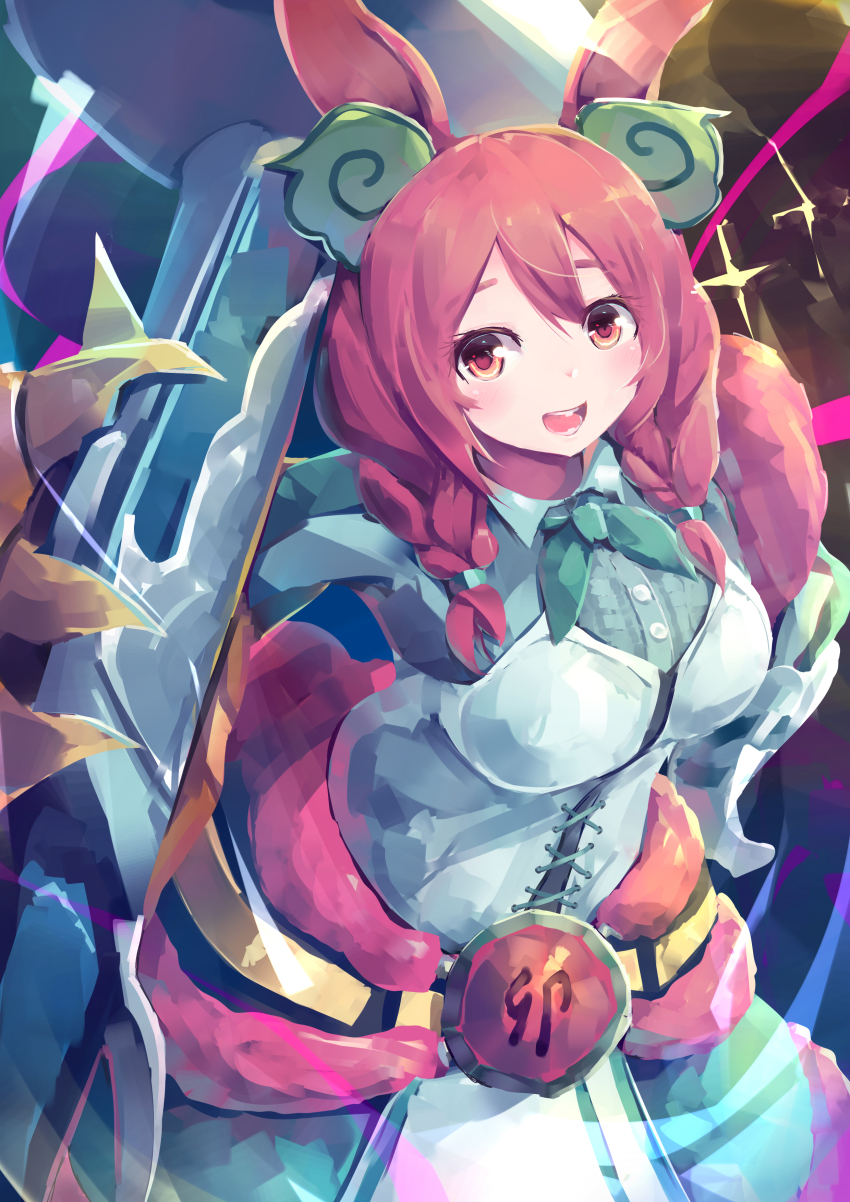 1girl, absurdres, breasts, dress, duel_monster, fur-trimmed_dress, fur_trim, green_dress