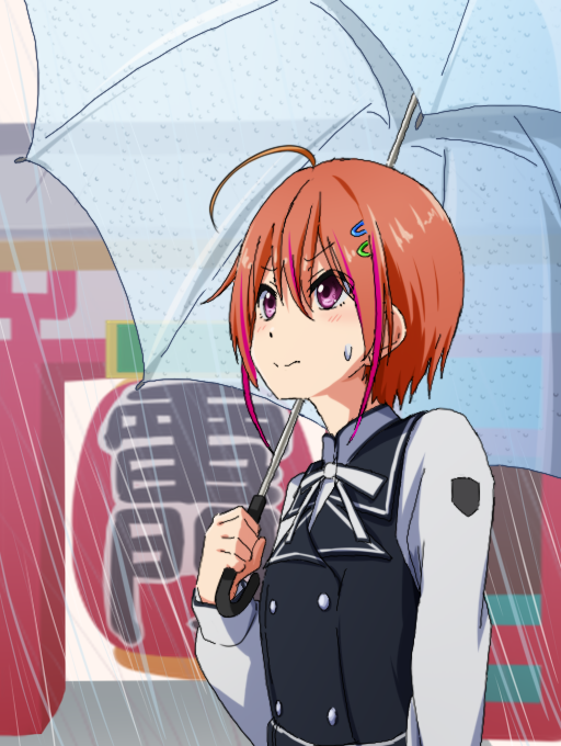 1girl, 22/7, ahoge, black_dress, brown_eyes, buttons, closed_mouth, double-breasted