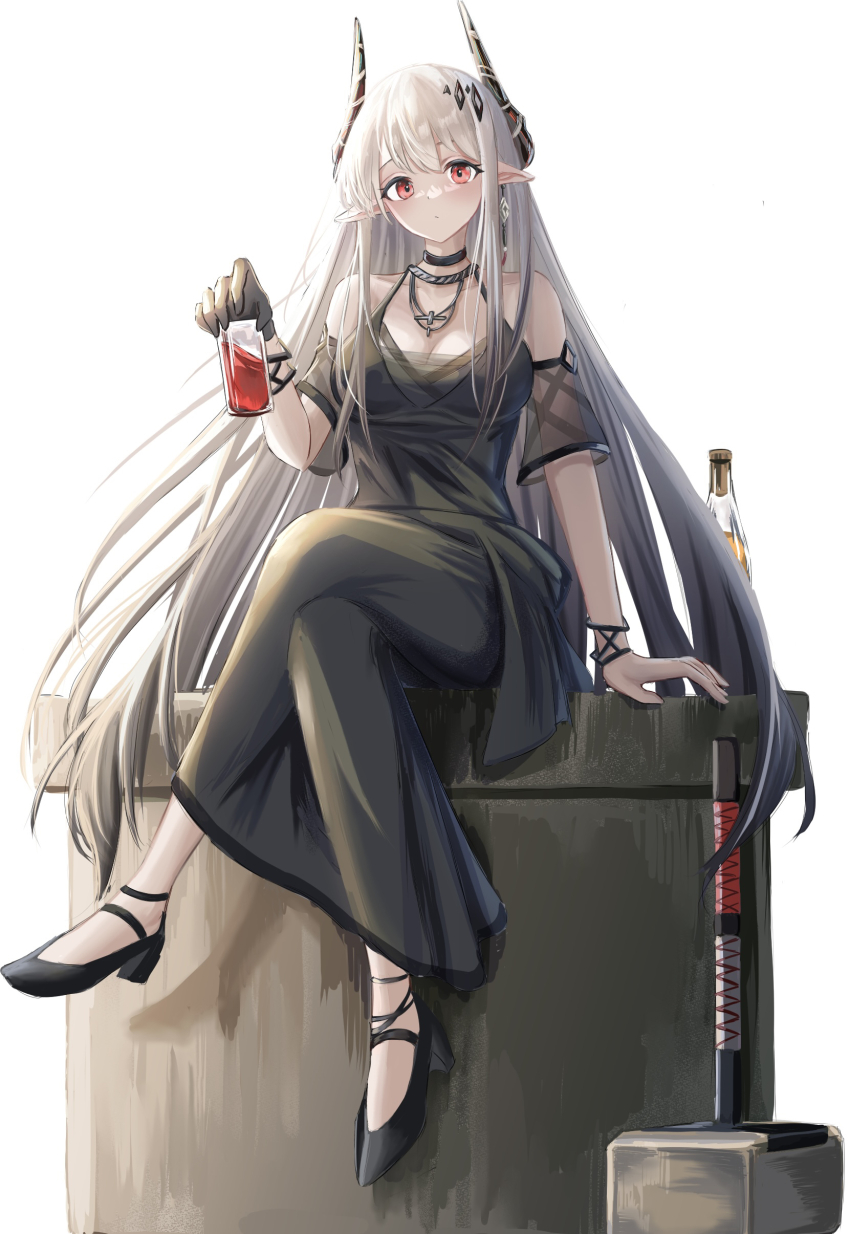 1girl, absurdres, arknights, bare_shoulders, black_choker, black_dress, black_gloves, breasts