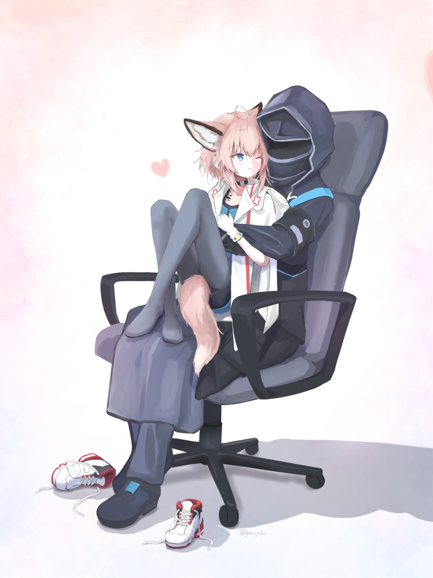 1boy, 1girl, ;), absurdres, ahoge, animal_ears, arknights, armband