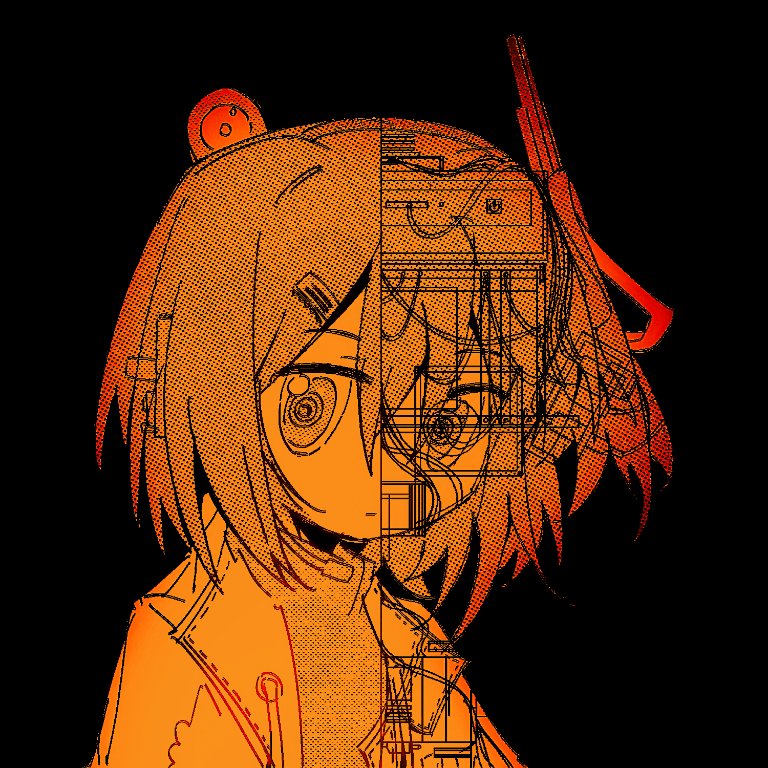 1girl, a.i._voice, adachi_rei, black_background, commentary, expressionless, headset, mourn._(pheta19002119), one_side_up, orange_theme, short_hair, solo, upper_body