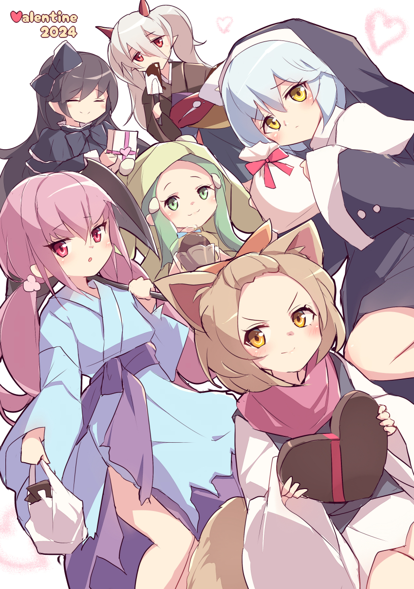 6+girls, absurdres, animal_ears, ash_blossom_&amp;_joyous_spring, black_hair, brown_hair, chocolate, dog_ears