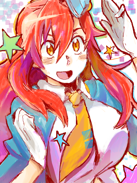 00s, 1girl, breasts, female_focus, garrison_cap, gloves, happy, hat