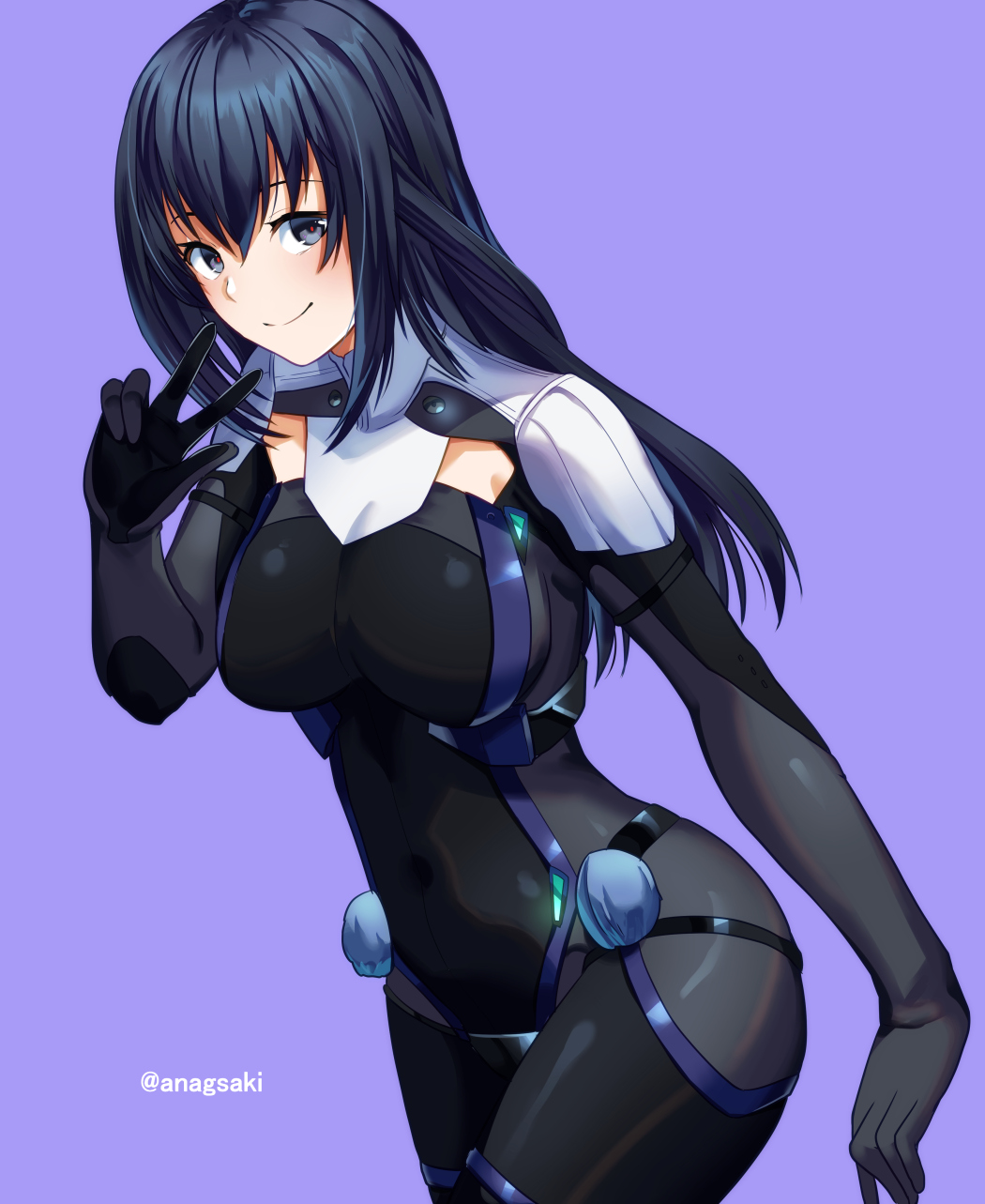 1girl, agatsuma_kei, alice_gear_aegis, aona_(anagasaki), black_bodysuit, black_hair, blush, bodysuit
