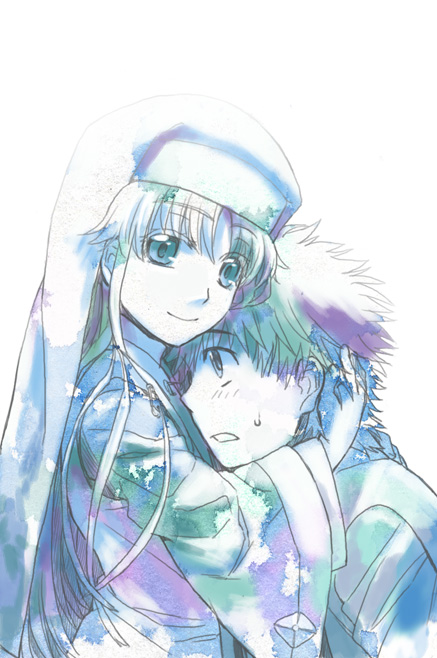 1boy, 1girl, couple, habit, hetero, hug, inagiri_yunou, index_(toaru_majutsu_no_index)