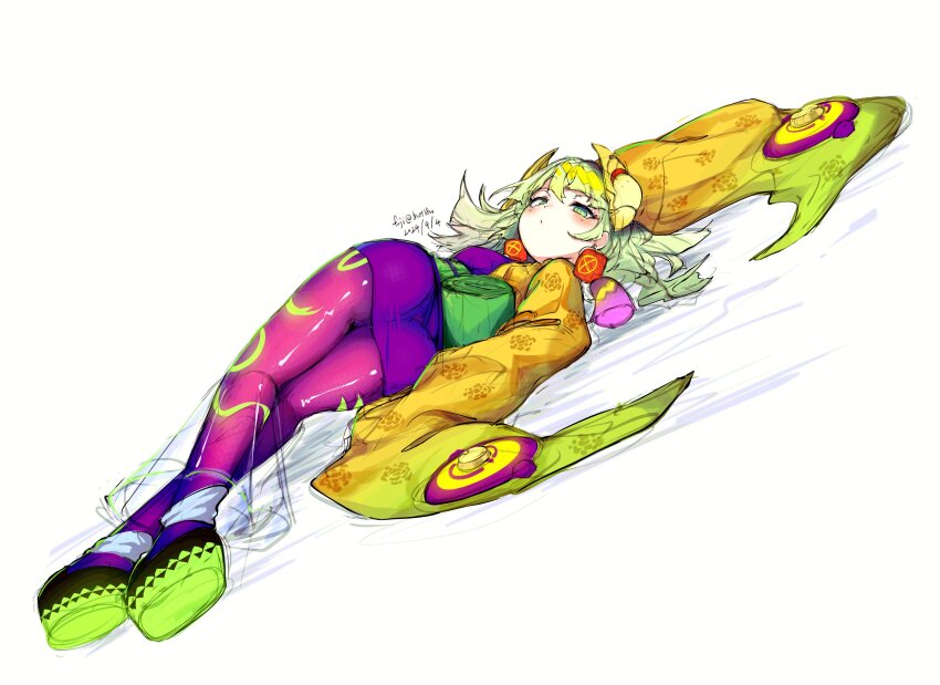 1girl, absurdres, artist_name, ass, blue_pantyhose, coat, dated, duel_monster