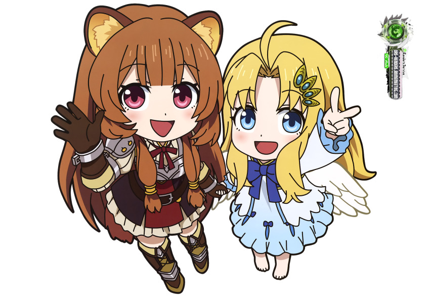 2girls, ahoge, animal_ears, aqua_dress, aqua_eyes, armor, artist_request, barefoot