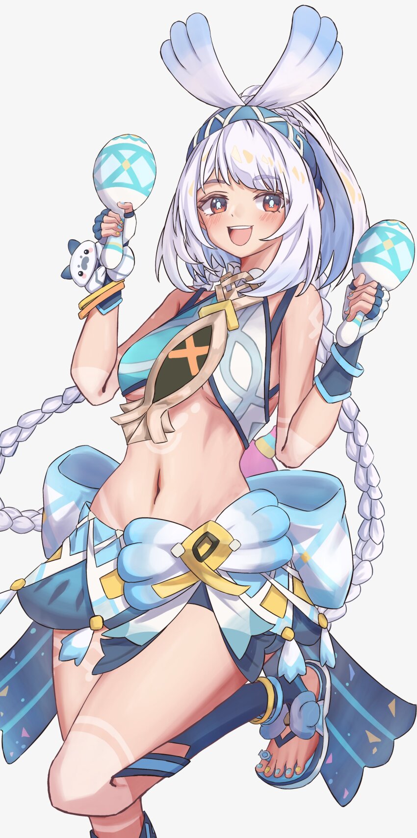 1girl, :d, absurdres, bare_shoulders, blue_nails, blush, braid, breasts