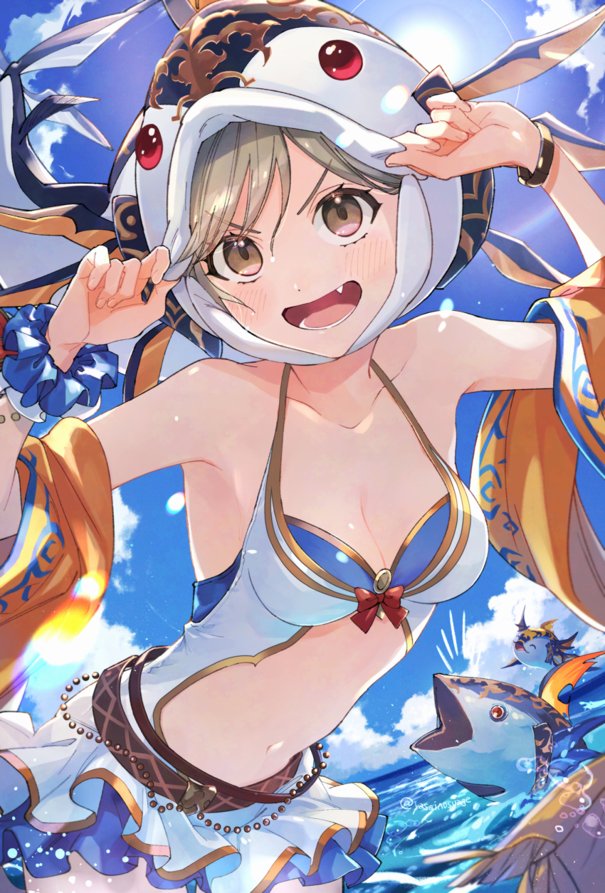 1girl, absurdres, animal_hat, breasts, cleavage, djeeta_(granblue_fantasy), djeeta_(summer)_(granblue_fantasy), dress_swimsuit