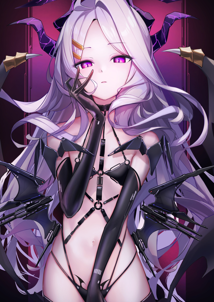 bare_shoulders, black_choker, black_thighhighs, blue_archive, breasts, choker, demon_girl, demon_tail