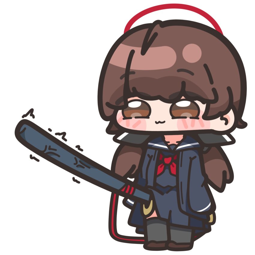 1girl, :3, black_sailor_collar, black_serafuku, black_skirt, black_socks, blush_stickers, brown_eyes