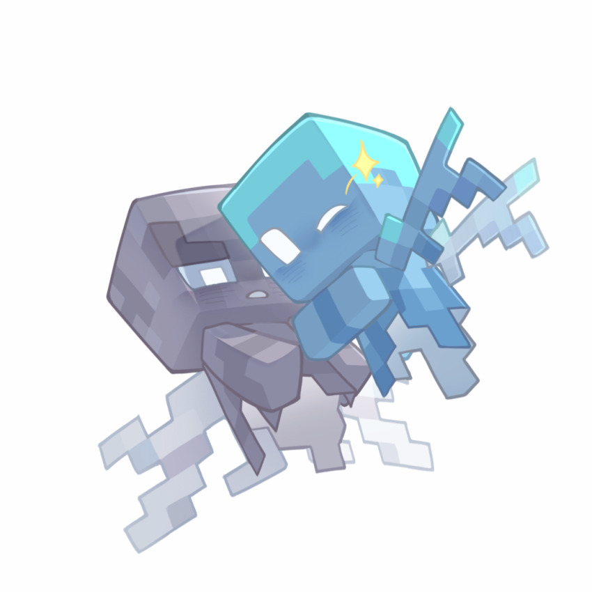 2others, allay, annoyed, chinese_commentary, colored_sclera, commentary_request, grey_sclera, hug