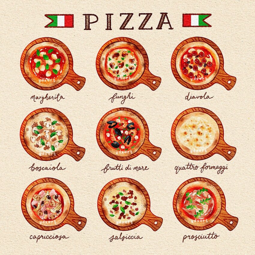 artist_name, food, food_focus, ham, italian_flag, italian_text, margherita_pizza, no_humans