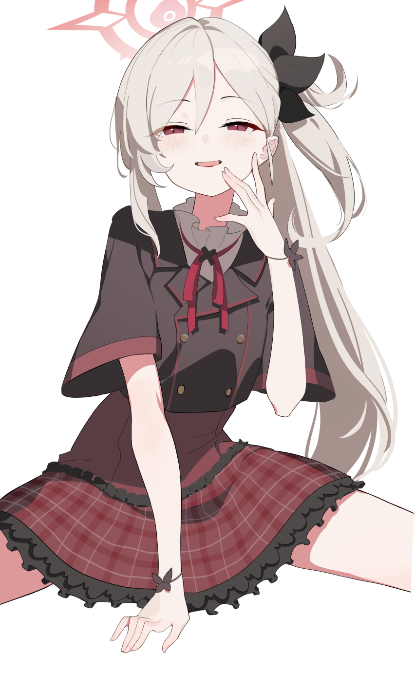 1girl, absurdres, black_shirt, blue_archive, blue_eyes, commentary_request, cropped_shirt, dress