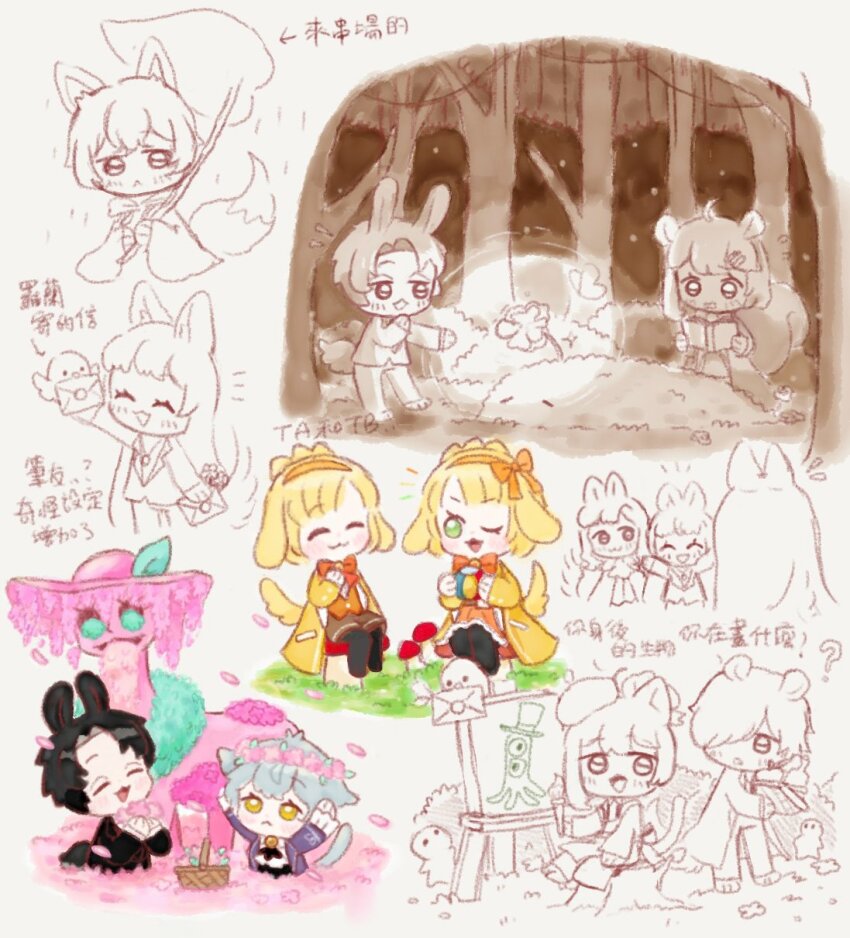 :<, ahoge, alriune, angela_(project_moon), angelica_(project_moon), animal_ears, argalia_(project_moon), beret