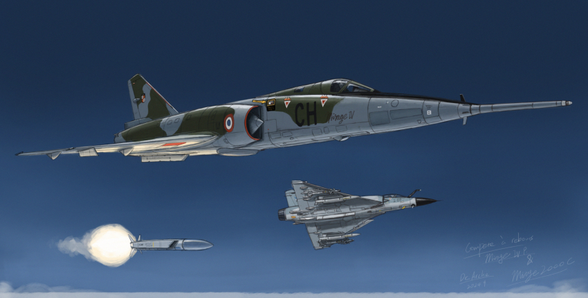 absurdres, air-to-air_missile, aircraft, airplane, dassault_mirage_iv, dr-arche, fighter_jet, flying