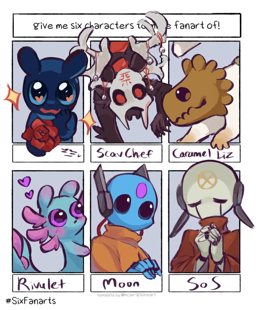 2girls, 4others, blue_eyes, brown_robe, cable, caramel_lizard_(rain_world), chieftain_scavenger_(rain_world), chieftain_scavenger_mask_(rain_world)