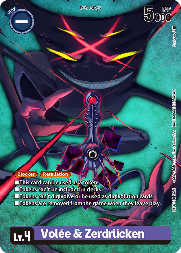 claws, demon, digimon, digimon_card_game, english_text, evil_smile, looking_at_viewer, sharp_teeth, smile, teeth, volee, zerdrucken