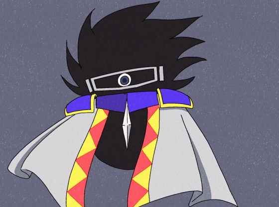 animated, animated_gif, armor, black_hair, cape, dark_matter_(kirby), dark_matter_blade, grey_background