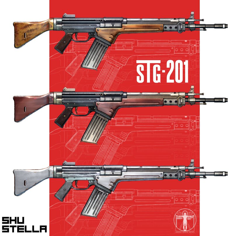 absurdres, artist_name, assault_rifle, from_side, gun, highres, r-201_soar, redesign