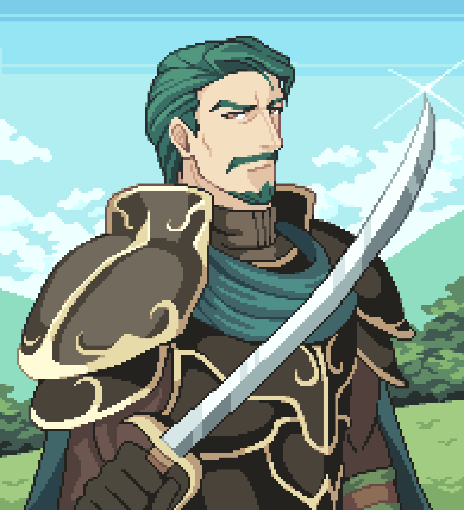 1boy, armor, black_armor, catnipsmoker_(hakino), facial_hair, fire_emblem, fire_emblem:_radiant_dawn, goatee