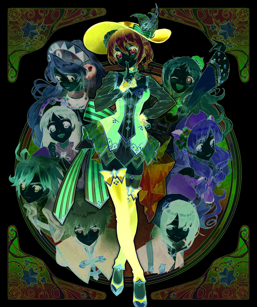 2boys, 6+girls, absurdres, arched_crown, art_nouveau, atelier_(series), atelier_ayesha, atelier_iris_eternal_mana, atelier_marie, atelier_meruru, atelier_sophie, atelier_viorate, ayesha_altugle, blonde_hair, blue_eyes, blue_hair, brown_hair, collage, crown, finger_to_mouth, full_body, grey_hair, hat, highres, in-franchise_crossover, key_visual, klein_kiesling, long_hair, long_sleeves, mana_khemia, mana_khemia_(series), marlone, merurulince_rede_arls, multiple_boys, multiple_girls, nelke_to_densetsu_no_renkinjutsushi_tachi, nelke_von_lestamm, noco_(adamas), official_art, one_eye_closed, pink_hair, promotional_art, purple_eyes, red_crown, second-party_source, short_hair, shushing, side_ponytail, sophie_neuenmuller, tilted_headwear, vayne_aurelius, viorate_platane