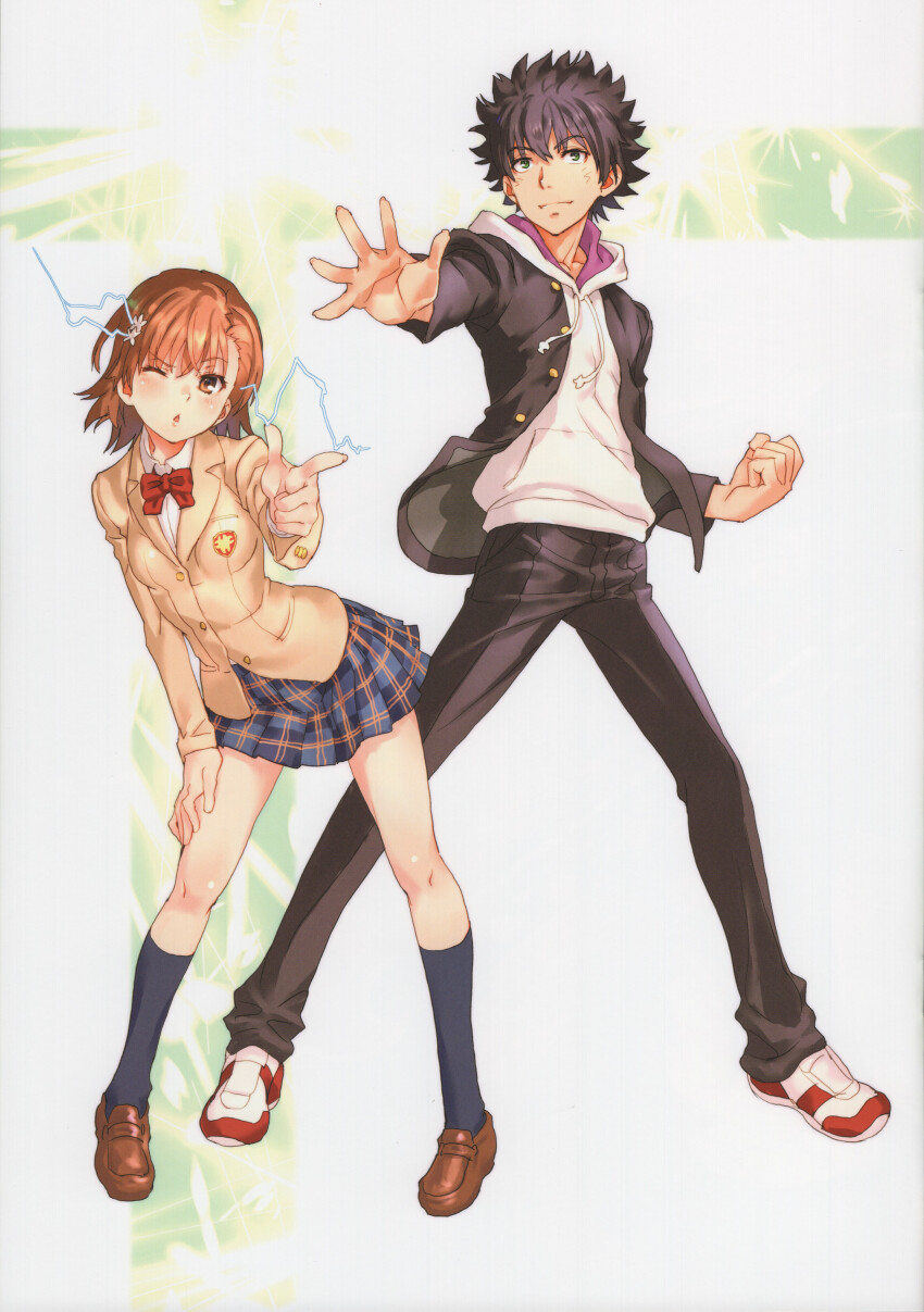 1boy, 1girl, absurdres, alternate_eye_color, black_hair, black_jacket, black_pants, black_socks