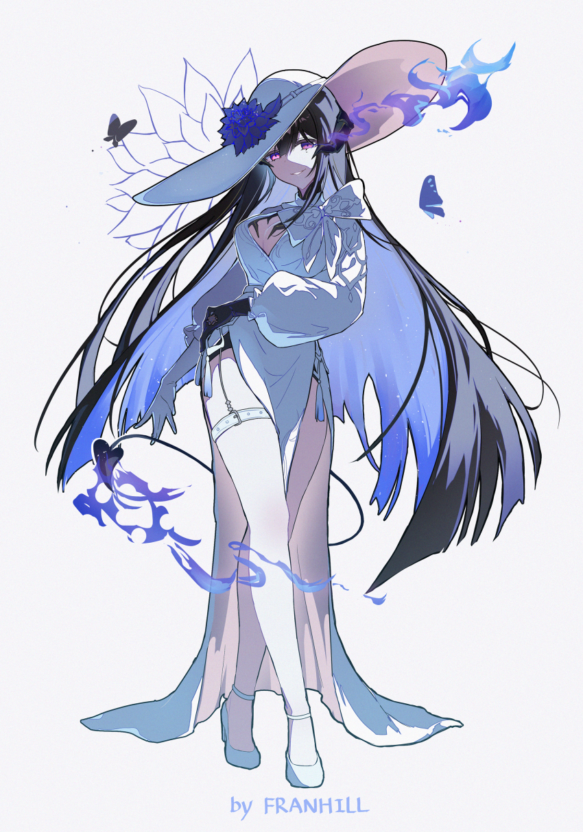 1girl, absurdres, artist_name, black_hair, cleavage_cutout, clothing_cutout, the_dahlia_(honkai:_star_rail), dress