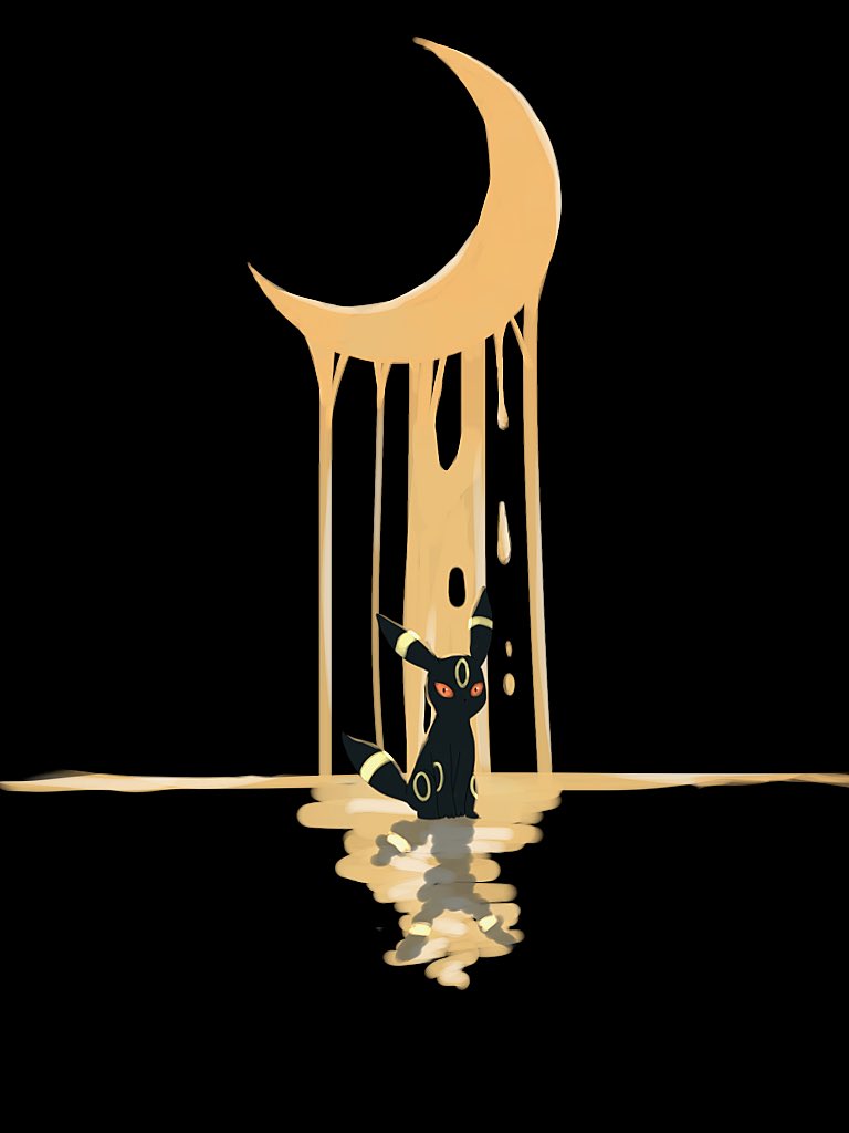 black_background, black_fur, colored_sclera, crescent_moon, full_body, gen_2_pokemon, looking_at_viewer, melting