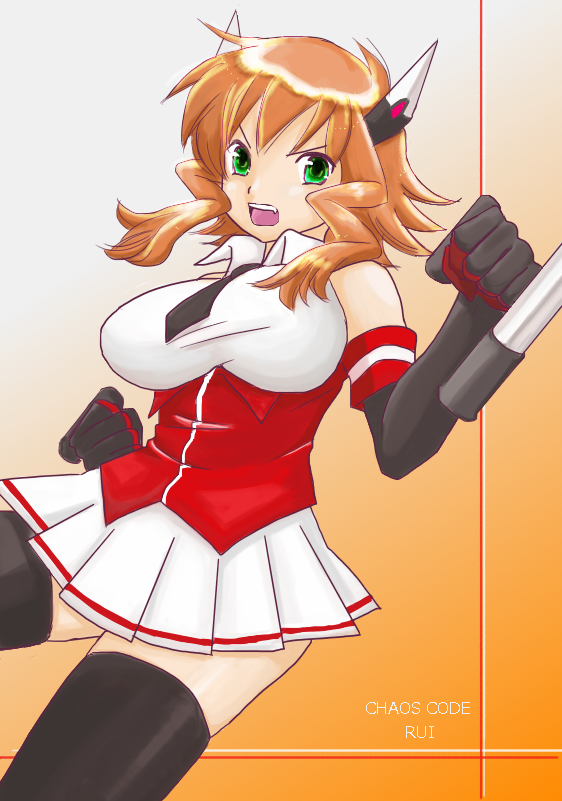 1girl, breasts, chaos_code, elbow_gloves, gloves, large_breasts, looking_at_viewer, mishima_rui