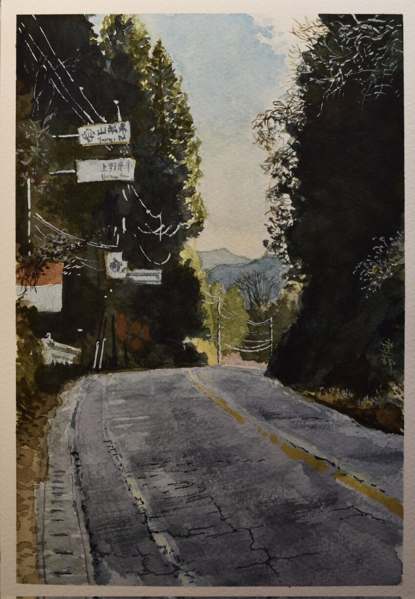 bare_tree, blue_sky, cloud, crack, cracked_floor, cracked_road, day, grass