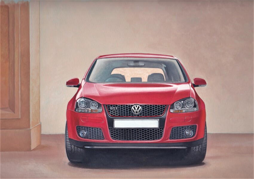 asai_takashi, car, highres, motor_vehicle, no_humans, original, red_car, steering_wheel