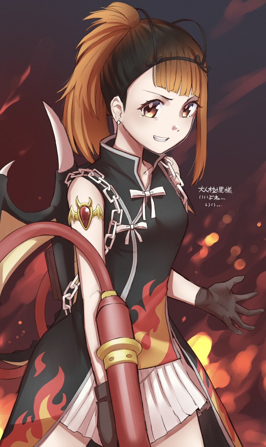 1girl, armlet, asymmetrical_hair, bare_shoulders, black_dress, black_gloves, black_hair, black_hairband