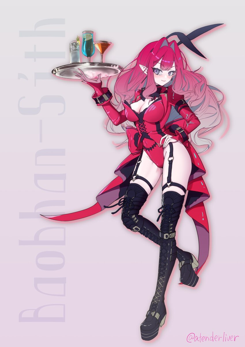 1girl, absurdres, animal_ears, atenderliver, baobhan_sith_(fate), black_thighhighs, blush, breasts